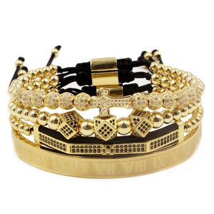 Män 4st/set Crown Charms Macrame Pärlor armband flätning man lyxiga smycken för kvinnor armband gåva y200730