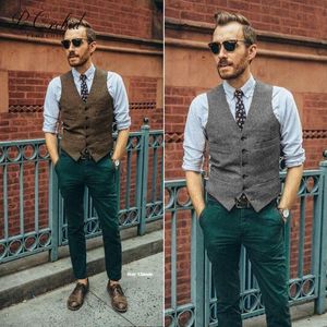 PEORCHID Vintage Gilet Uomo Casual Gilet De Costume Gilet formale stile britannico Slim fit Herringbone Groom Wedding Men Vest 201106