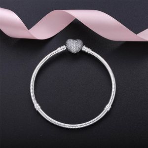 Autentisk 925 Sterling Silver Heart Charms Armband med lådan Pantora European Beads Smycken Bangle Real Silver Armband för kvinnor