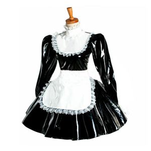 Vestido gótico de Lolita en 11 colores, vestido de encaje con lazo y delantal con manga larga abombada, vestido de aspecto húmedo de PVC, disfraz de mucama para Cosplay y Halloween