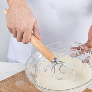 Rostfritt stål mixer med trähandtag bröd mjöl ägg beater rostfritt stål kakdessert mixer blandare kök verktyg zyy60