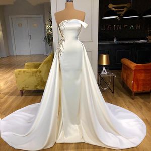Elegant Satin Long Mermaid Evening Dresses 2021 Luxury Beading Sequined Women Formal Party Gowns vestido de novia