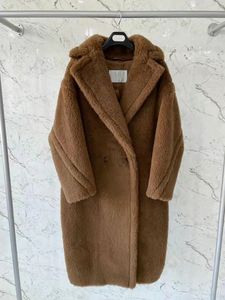 Popular de tamanho grande tabaco Mukla peles Teddy Bear Icon Coat Alpaca Fur lã em uma base de seda Moda clássica de parkas parkas