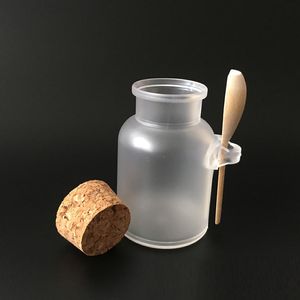 Conteneurs de bouteilles cosmétiques en plastique givré avec bouchon en liège et cuillère masque de sel de bain poudre crème bouteilles d'emballage bocaux de stockage de maquillage kkB625