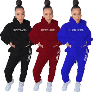 Kvinnor Pure Color Letter Printed Hoodie Set Women Fall and Winter Lounge Set Clothing 2 -Piece Set