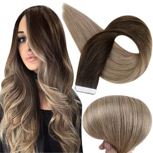 100% Remy Human Hair Tape in Extensions Balayage Ombre color Invisible Tape on extension 100g/40pcs