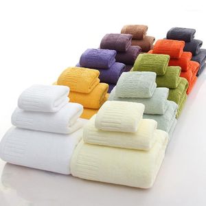 Toalha 3pcs Conjunto de cores sólidas grossas algodão macio de beleza Spa de banho de banho para adultos para crianças casa banheiro de casa toaLa de banho1