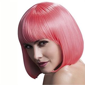 Rosa syntetisk bobo peruk med bangs simulering mänskliga hår peruker hårstycken för svarta vita kvinnor pelucas 520 #