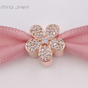 No color fade off Solid Rose Gold Dazzling Daisy Clear CZ Pandora Charms for Bracelets DIY Jewlery Making Loose Beads Silver Jewelry wholesale 781480CZ