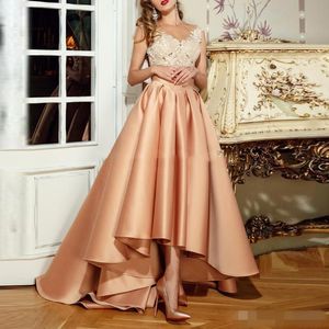 Elegant High Low Evening Dress 2022 v neck New With Appliques Lace Long Sheer Back Robe De Soiree A-Line vestido de festa