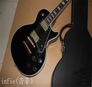 Schwarzer Gitarrenkoffer großhandel-CF2022 Neuer schwarzer Standard Stern kundenspezifischer Gold Metall E Gitarren Pickup Ebony Griffbrett Hülle hinzufügen