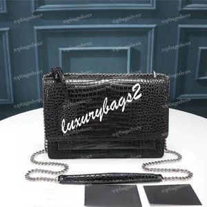 Designer Chain Bags Genuine Real Leather Handbag Purse Crocodile Cowhide Graceful Luxury Women Soft Black Red Brand Fashion Camera Baguette