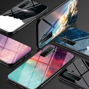 Cases for Huawei Honor 30S Tempered Glass Cover Hard Back Cell Phone Casing for Honor 30S Colored Starry Sky Design Shell