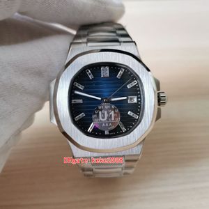 U1 Topselling 최고 품질의 시계 남자 손목 시계 40mm 5711 5711 / 1P 316L 사파이어 다이아몬드 블루 다이얼 자동 투명 기계 망 발광 시계
