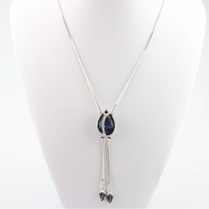 Collana maglione ciondolo fiore tulipano blu cristallo grigio oro placcato argento catena lunga in metallo