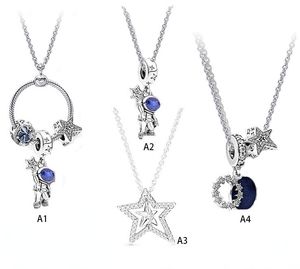 Sterling Sier Sier Fit Star Star Astronauta Casal Diy Love Heart Blue Crystra Charme para Charms Charms