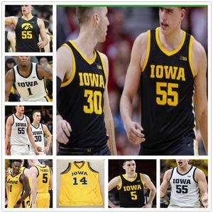 Benutzerdefinierte 2020 Iowa Hawkeyes Basketball 2 Jack Nunge 15 Ryan Kriener 1 Joe Toussaint 4 Ahron Ulis genähtes Jersey NCAA College