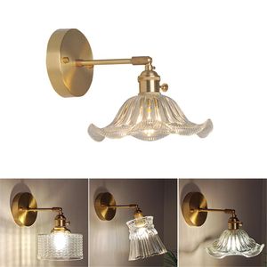 Modern clear glass Wall Lamp Copper Wall Sconce Bedroom Bedside wall Light Fixtures study illumination With Knob switch E27