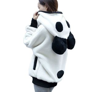 Söta hoodies kvinnor panda vinter varm sweatshirts hoodie coat kvinnlig hooded jacka ytterkläder toppar y200917