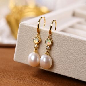 925 Sterling Silver Moonstone Drop Charm Earring Freshwater Natural Baroque Pearl Earrings Fine Jewelry For Women