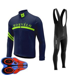 Morvelo team Men Cycling long Sleeves jersey bib pants sets Factory direct sales autumn mtb bike outfits bicycle clothing Sports Uniform Y21052501