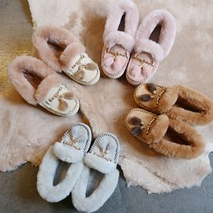 Hot Sale New Women 100% Natural Fur Shoes Moccasins Mother Loafers Soft Genuine Leather Leisure Flats Female Driving Casual 34-40
