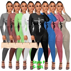 Kvinnliga spårningsdräkter Rib Knit Two Piece Sweatsuit Set Long Pants Outfits Fall Clothing 2023 Slim Fit Crop Top och Stretchy Legging Sportswear