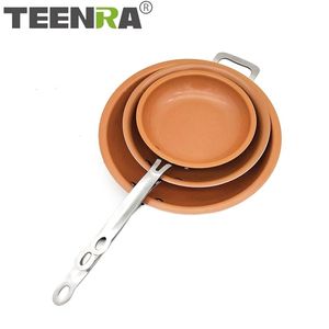 Teenra Non-stick miedziana patelnia patelnia patelni z ceramicznym powłoką i indukcyjnym piekarnikiem do zmywarki sejf 201223