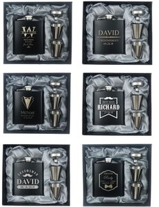 6 conjunto personalizado gravado 6oz preto frasco de quadril de aço inoxidável com caixa favores do casamento melhor homem noivo do presente groomsman presente t200111