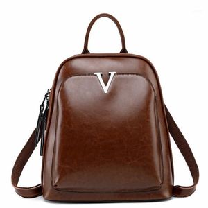 Vintage Echtem Leder Frauen Rucksack Öl Kuh Leder Teenager Mädchen Casual Schule Tasche Weibliche Retro Reisetasche Bagpack1