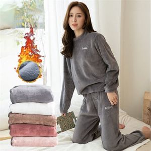 Фланелевые женские пижамные комплекты, теплая одежда для сна, зимняя женская домашняя одежда, бархатные пижамы, мягкая толстовка, толстовки, брюки, одежда для отдыха 201217