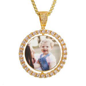 Custom Photo/ picture Iced Out Rotatable Double Side Round Pendant Necklace for Men/ Women Personalized Memory Picture Hip Hop Jewelry