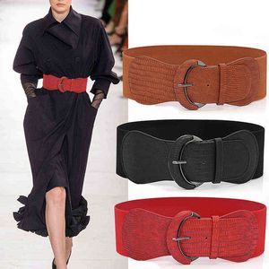 2022 Chic Design Wide Belts Womens Ladies Faux Leather Wide Stretch Elastic Pin Buckle Cinch Waist Dress Belts Dekorera G220301