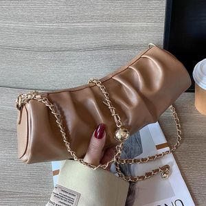 Luxury Handbags 2020 Women's Small Leather Shoulder Bag Folds Designer Famous Chain Crossbody Cylinder Round Bucket Purses