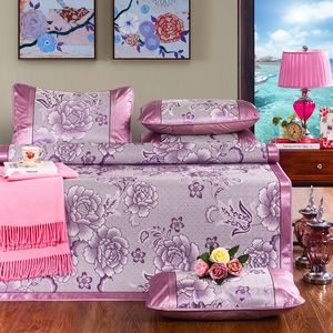 Sommerblume Jacquard-Matten-Set, coole Bettmatte, Super-King-Size-Bett, 200 x 220 cm, Matratzenbezug, Gummi-Spannbetttuch, grüne Viskosefaser zum Schlafen, T200703