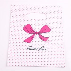 Gift Wrap Design Hurtownie 100 sztuk / partia 20 * 25 cm Pink Sweet Love Packaging Torby do t-shirt plastikowe zakupy z kropką Bow1