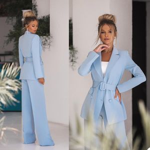 Spring Sky Blue Mother of the Bride Pants Suit Women Ladies Evening Party Tuxedos Formal Work Wear For Wedding 2 pcs