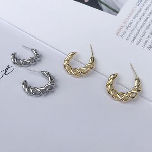 Młode Panie Prawdziwe 18k Pozłacane miedziane Hoop Kolczyk Twisted Hollewed Ear Stud