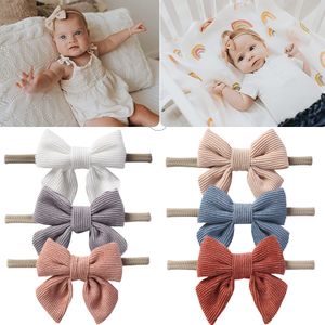 Solid Corduroy Bow Topknot Nylon Hair Bands Elastic Baby Headband Nyfödda pojkar Flickor Hårtillbehör