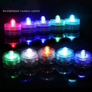 LED Çay Işık Festivali Dekor Su Geçirmez Çiçek Yuvarlak Çok Renkler Dalgıç Işıklar Renkli Pil Kumandalı Mum Lambası Düğün için