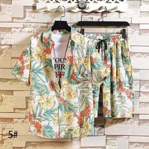 Men's Tracksuits Summer Fashion Floral Print Shirts Men+Shorts Short Sleeve Shirt 2 Piece Men Set Suit Casual Shorts Sport Wear Beach H1