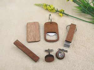 10pcs Portable Wooden Blank Bottle Opener Key Chain Money Clip Cufflinks Wood Unique Creative Gift 220309