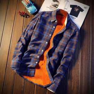 Fleece Shirt Autumn Winter Plus Velvet Plaid Shirts Men Casual Flannel Slim Fit Street Cotton Shirt Size 5XL camisa masculina C1222