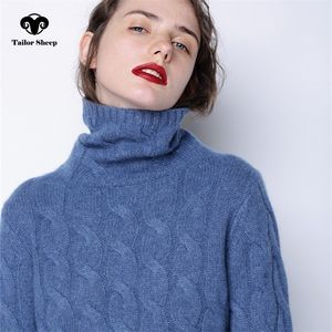 Zimowy gruby Sweter Turtleneck Kobiety 100% Pure Cashmere Sweter Kobiet Twist Dzianiny Downing Ciepły Pulower LJ201215