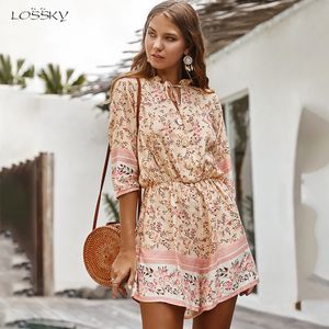 Pagliaccetti da donna tuta corta estate casual un pezzo tute Boho gamba larga vestiti da spiaggia 2020 abiti rosa per le donne T200704