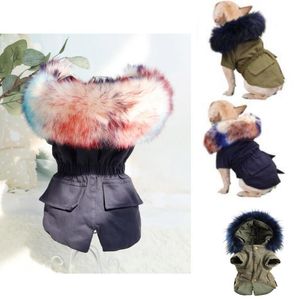 Ciepłe zimowe ubrania dla psów luksusowe futro ubranko dla psa bluzy dla małych średnich psów wiatroszczelna odzież dla zwierząt podszyta polarem kurtka dla szczeniaka 2 kolory HH9-3601