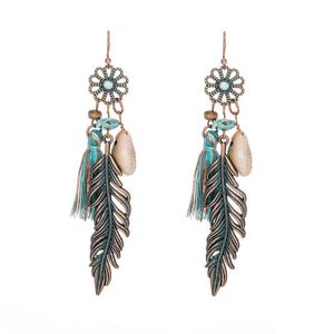 Antique Vintage Bohemian Ethnic Tassel Fringe Leaf Stones Earrings For Women Girls Anniversary Wedding Party Jewelry Charms G220312