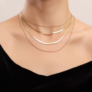 Dainty Layered Choker Necklaces Handmade Flat snake clavicle Chains Multilayer Adjustable Layering Chain Gold Plated Necklaces Set for Women Girls