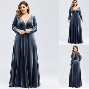 Elegant mor till brudklänningarna 2021 V Neck Långärmad Lace Velvet Aftonklänningar Skräddarsy Golvlängd Bröllop Gästklänning