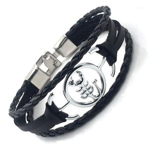Bedelarmbanden Handgemaakte zwart lederen armband Hoge kwaliteit schorpioen voor mannen Scorpio Sieraden Gift B180461